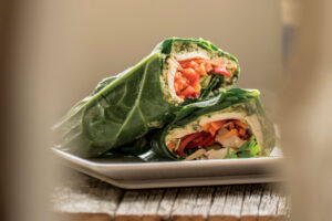 Collard Chicken Wraps With Green Hummus
