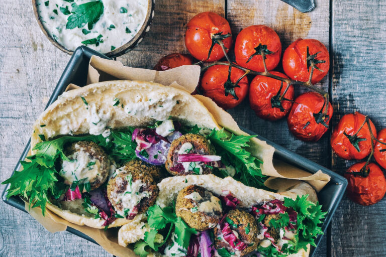 Tempeh & Walnut Falafel with Vegan Tzatziki Sauce
