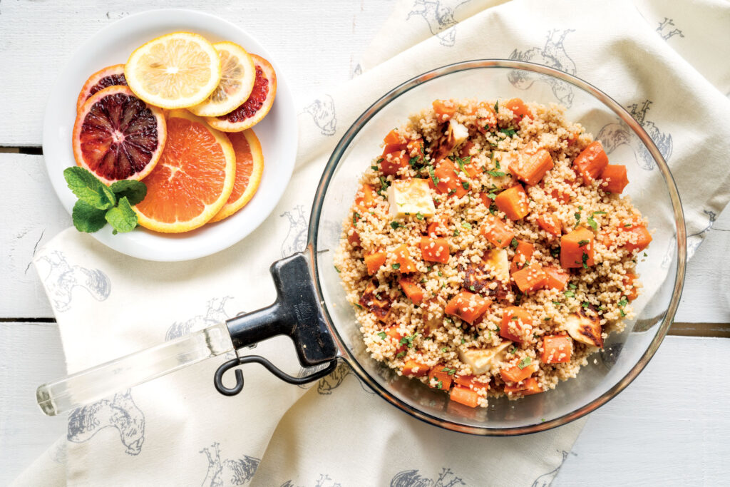 Couscous, Carrot, Mint, and Halloumi Pilaf