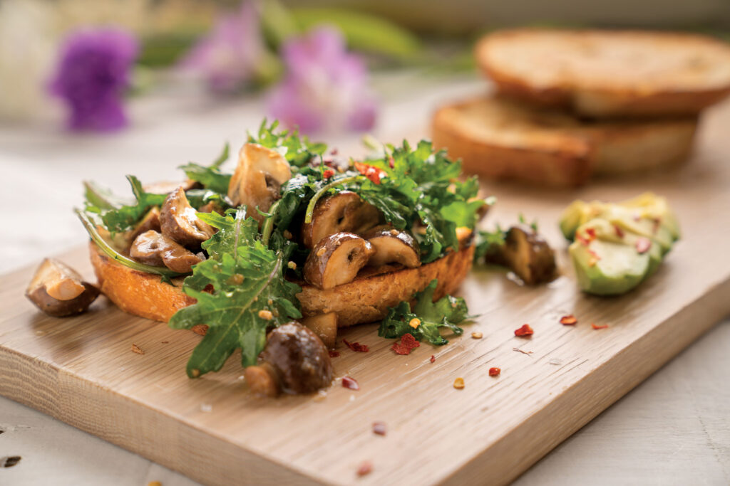Sautéed Miso Mushrooms, Greens, and Avocado Tartines
