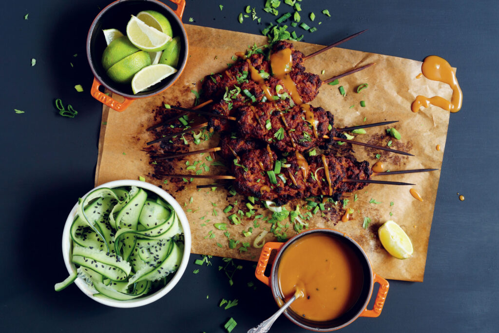 Smoky Seitan Kebabs with Peanut Sauce