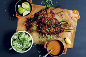 Smoky Seitan Kebabs with Peanut Sauce