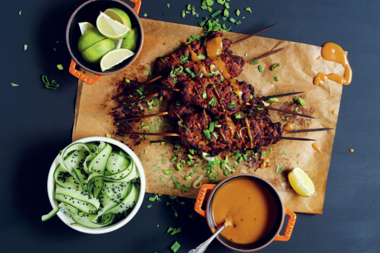 Smoky Seitan Kebabs with Peanut Sauce