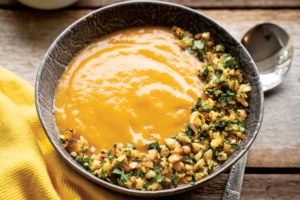 Roasted Yellow Pepper Bisque with Cashew Gremolata