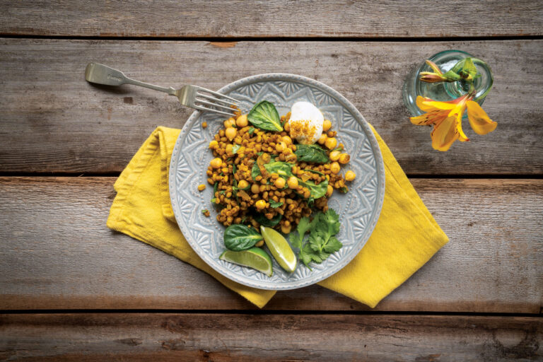 Spiced Indian Barley Stir-Fry with Chickpeas and Spinach
