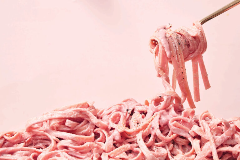 Beet Fettuccine Alfredo with Basil Ricotta