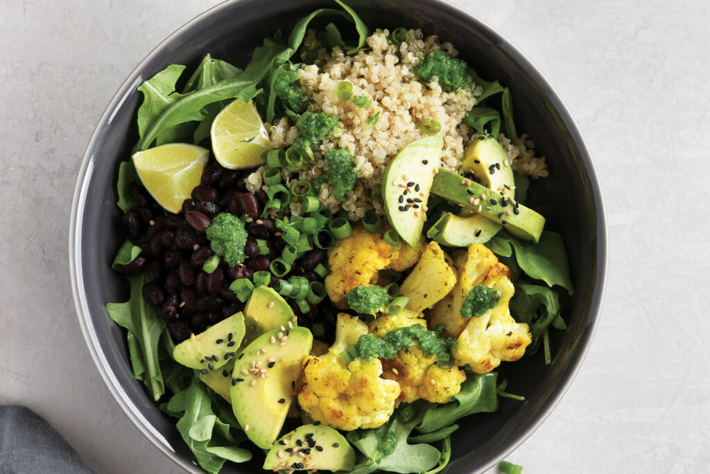 Curried Cauliflower Bowl with Cilantro Chutney