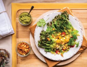 Grilled Gem Salad and Smoked Coconut Chips