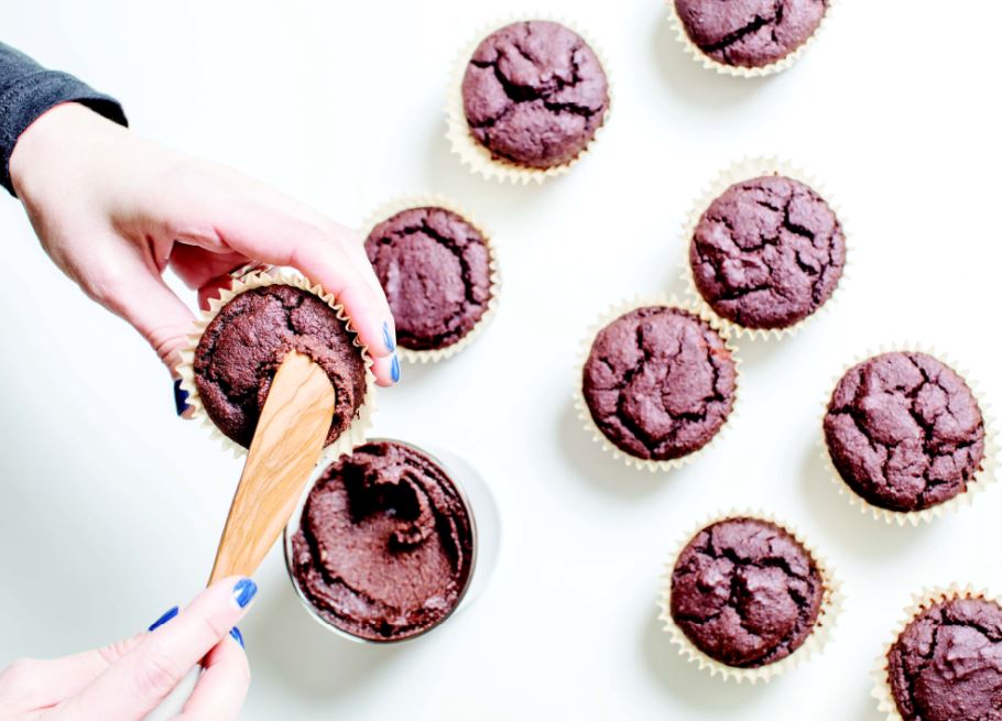 Healthy Breakfast Cupcakes with Salted Chocolate Frosting