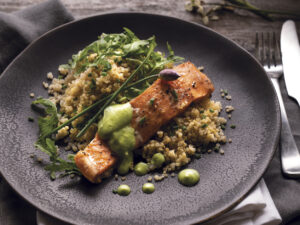 Slow Roasted Salmon with Cultured Avocado Sauce