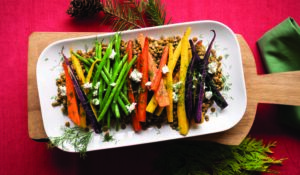 Savoury Lentils with Roasted Vegetables and Goat Cheese