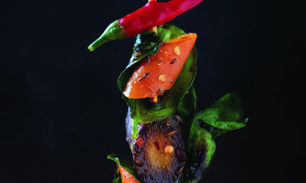Carrot and Lime Leaf Kebabs with Lemongrass and Caraway Seeds