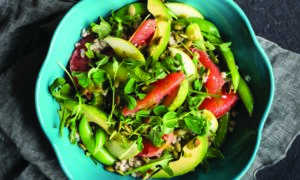 Buckwheat Groats, Greens, and Grapefruit Salad with Chive Vinaigrette