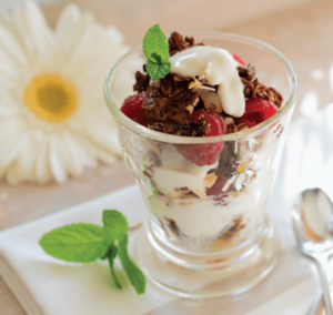 Crispy Chocolate Granola Raspberry Parfaits