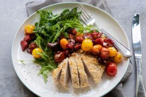 Roasted Berry Salsa Tumbled over Crusted Chicken Breasts