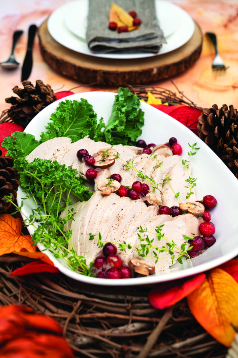 Poached Turkey with Cranberry-Mushroom Gravy