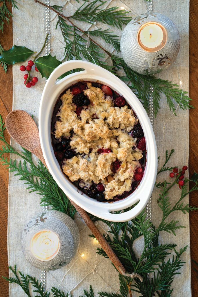 Mixed Frozen Berry Cobbler with Crystallized Ginger