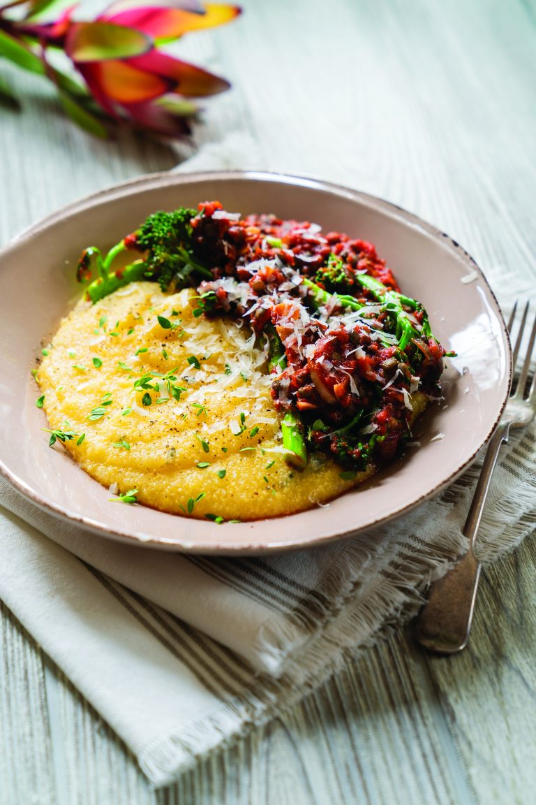 Broccoli Rabe Lentil Ragu over Polenta