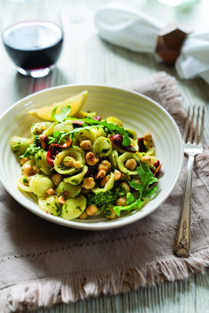 Chickpea Orecchiette with Arugula Horseradish Pesto