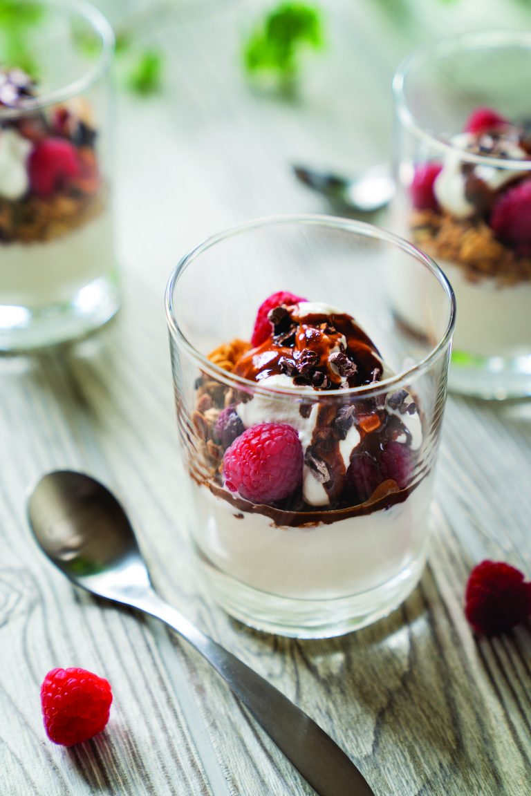 Granola Yogurt with Chocolate Espresso Sauce