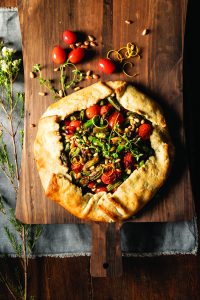 Rustic Spring Asparagus, Leek, and Cherry Tomato Galette