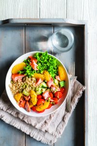 Salmon Quinoa Bowl with Golden Tahini Drizzle
