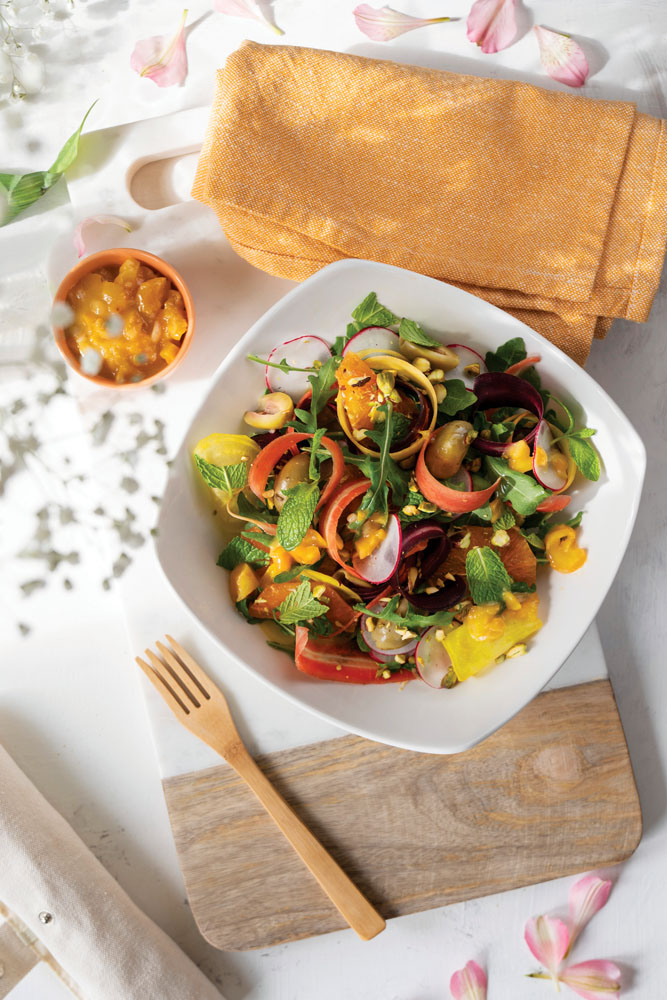 Carrot, Radish, and Beet Salad with Apricot Vinaigrette