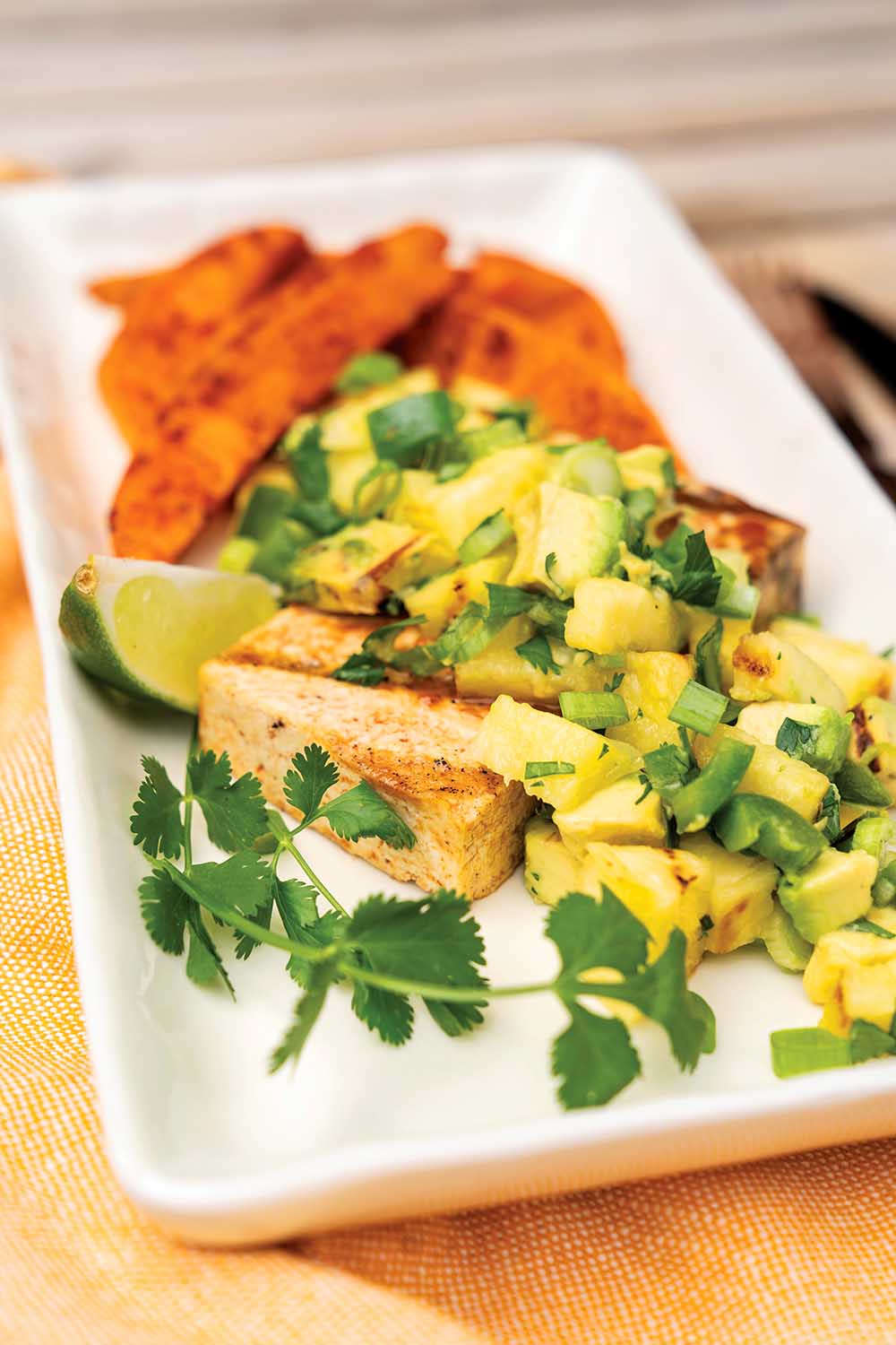 Fruity Tofu with Sweet Potato Wedges
