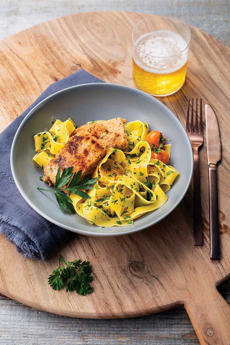 Tofu Schnitzel with Noodles