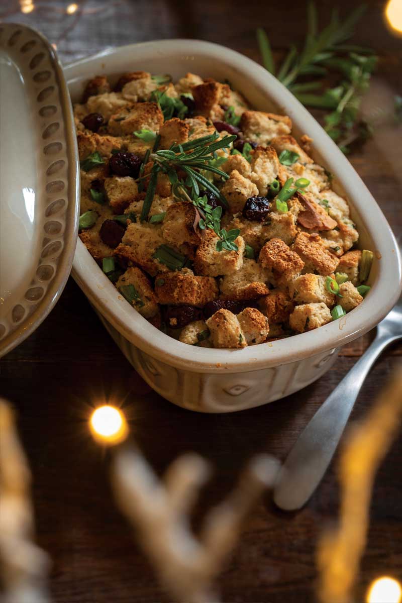 Gluten-Free Stuffing with Fresh Thyme, Rosemary, and Dried Cranberries