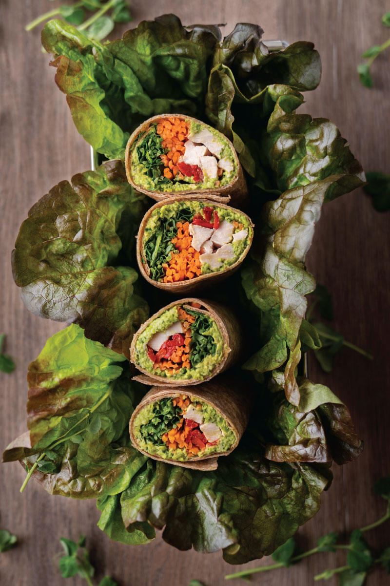 Chicken Wraps with Minty Pea Hummus