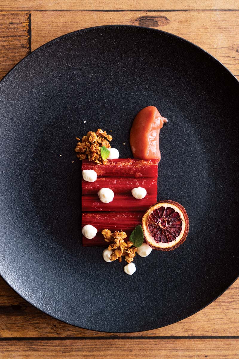 Poached Rhubarb with Cinnamon, Mint, and Ginger