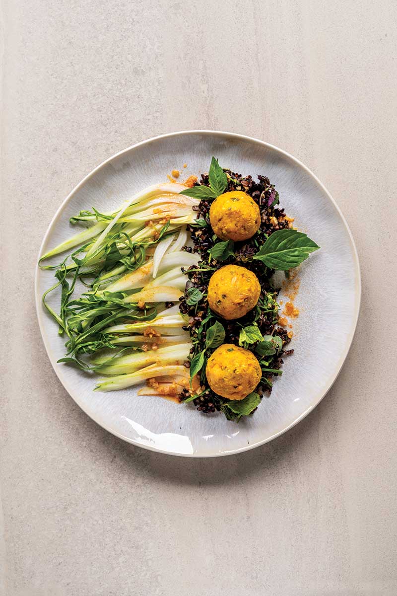 Salmon Ball Rice Salad with Sweet and Sour Dressing