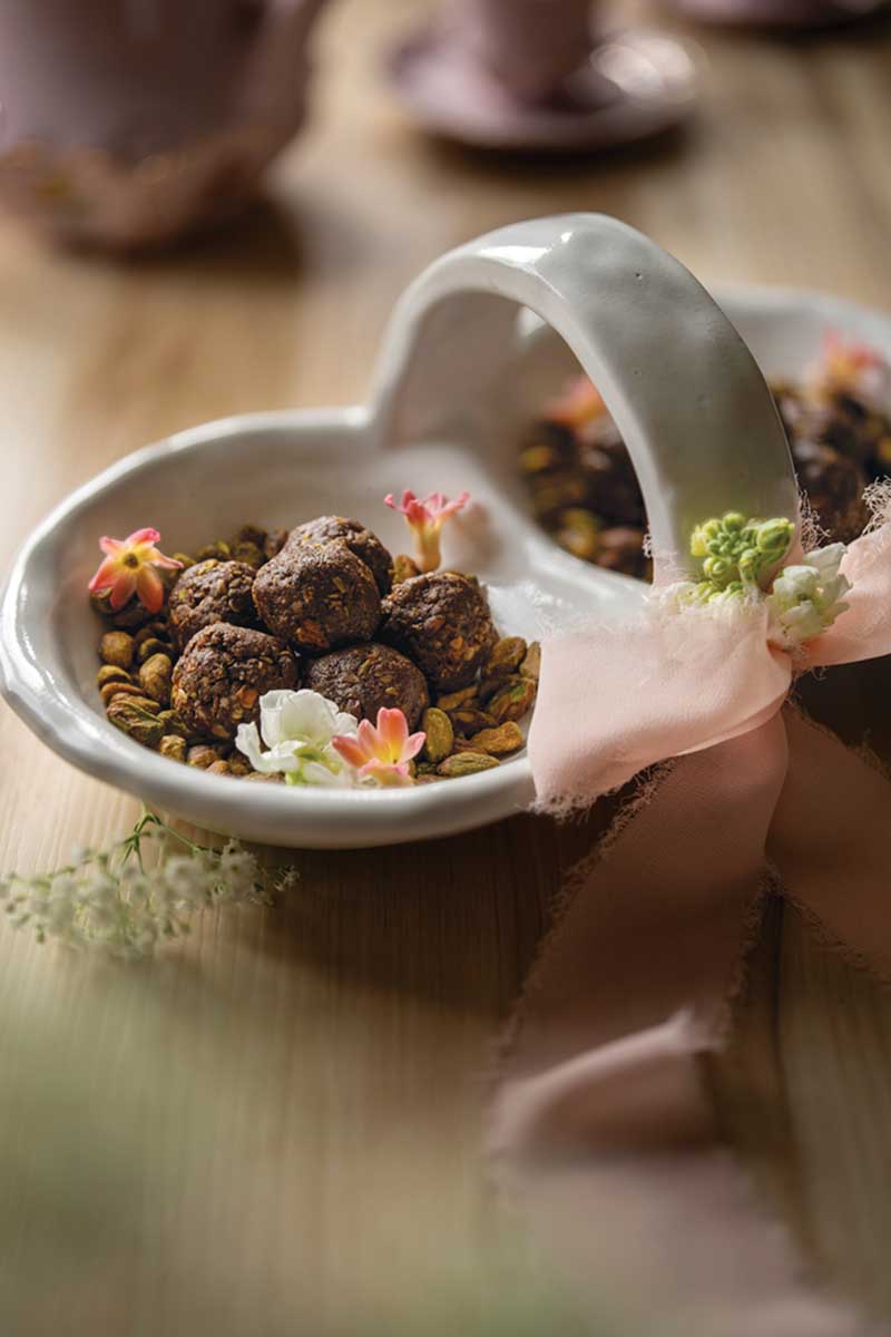 Cacao and Almond Butter Pistachio Bites