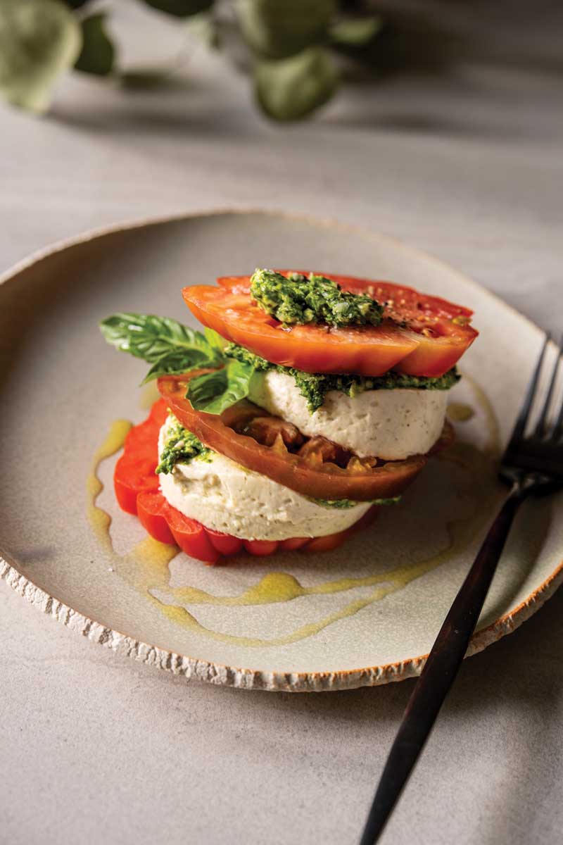 Cashew Cheese Pesto Caprese Stacks