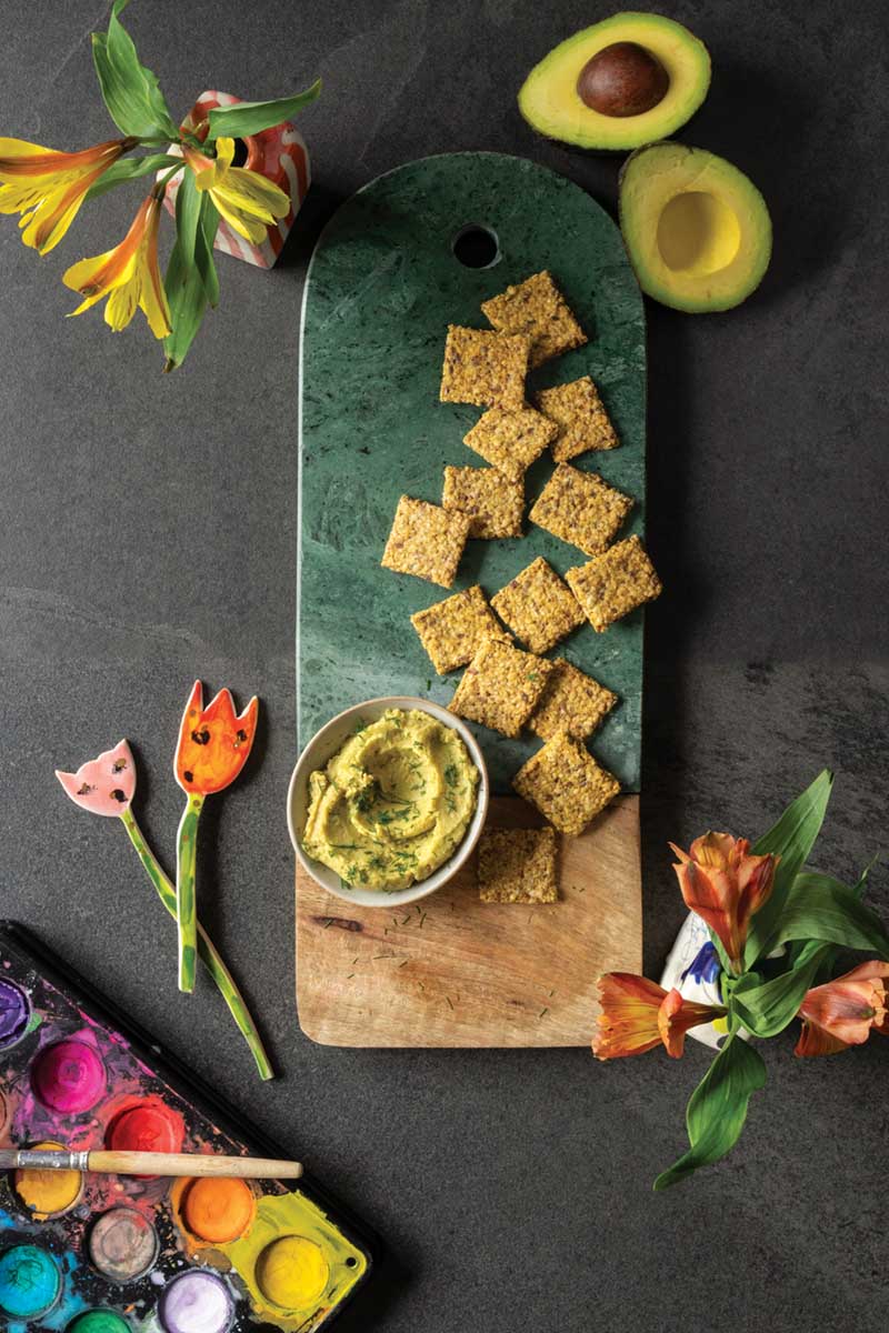 Oat and Flax Crackers with Avocado Ranch Dip