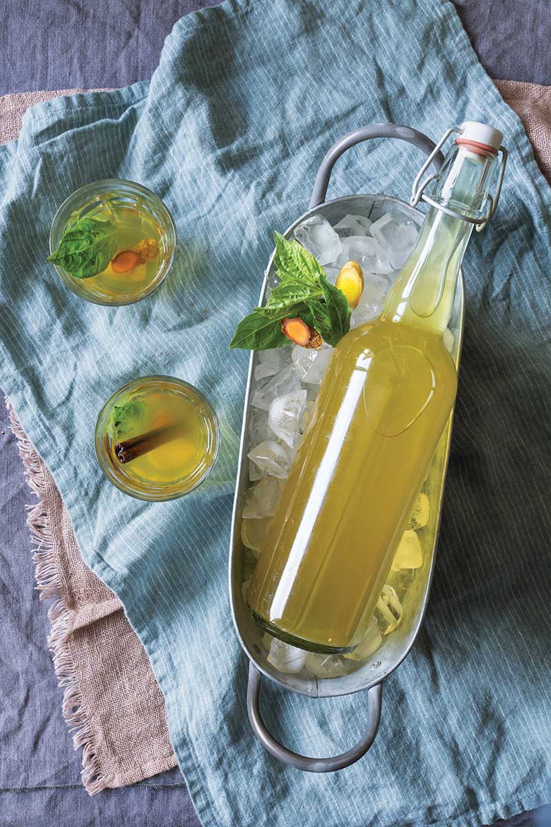 Basil ginger green tea tumeric cooler