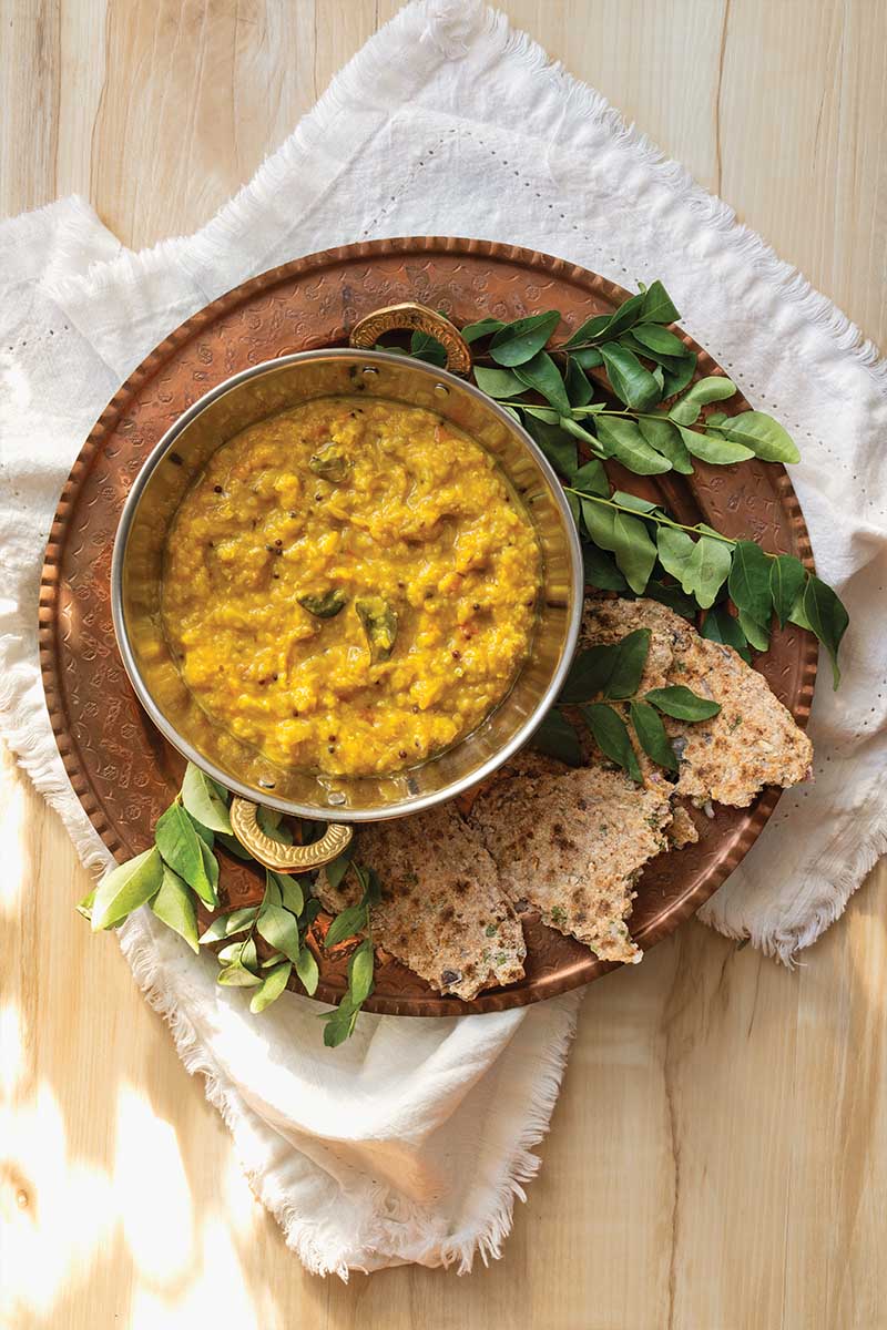 Curried Dal soup with sri lankan pot roti Indian