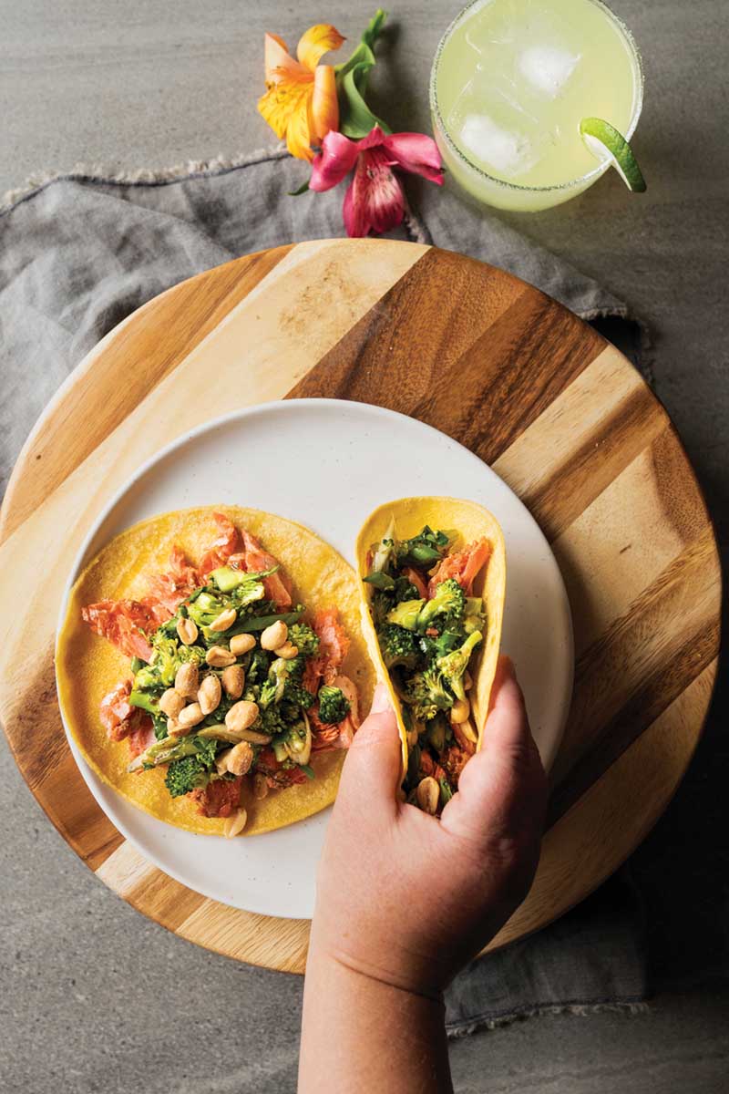 Kung pao salmon tacos