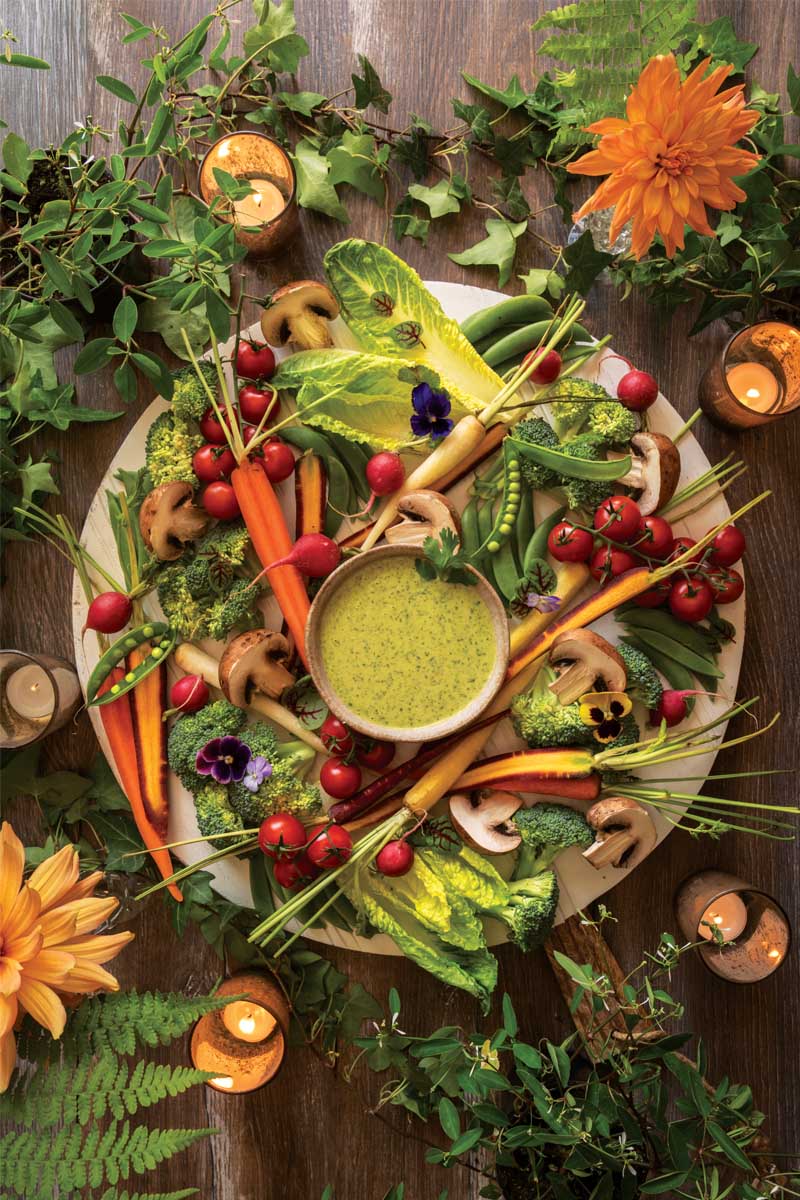 Garden crudites with cilantro orange lime dressing