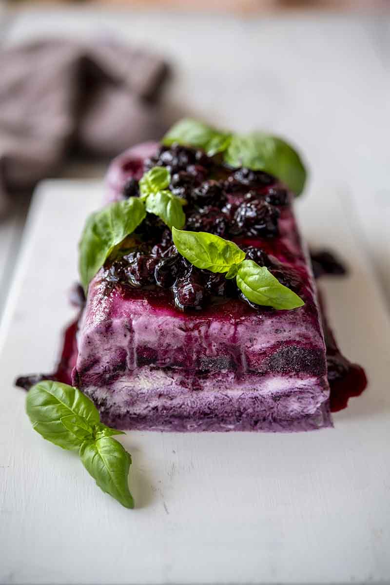 Blueberry basil and yogurt semifreddo
