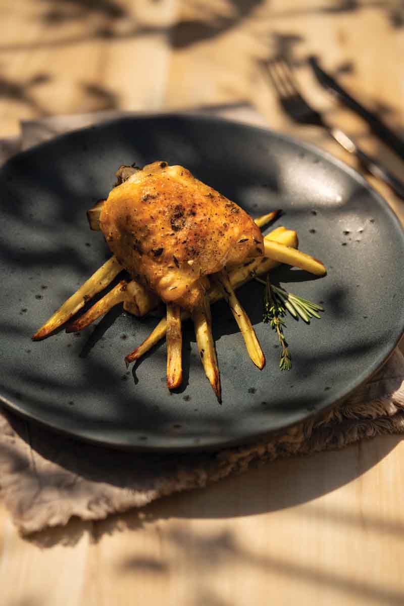 Herbed chicken thighs and parsnips