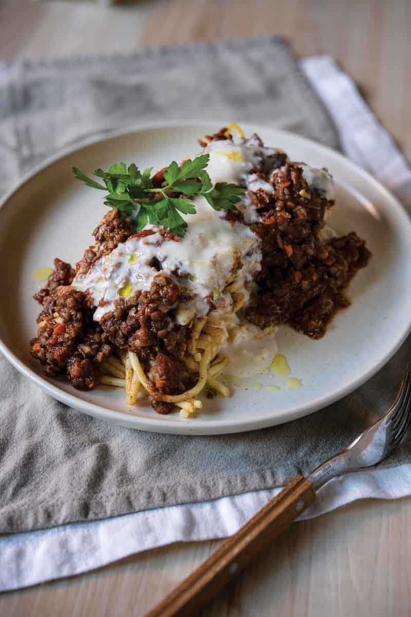 Creamy Pastitsio with Lentil Bolognese