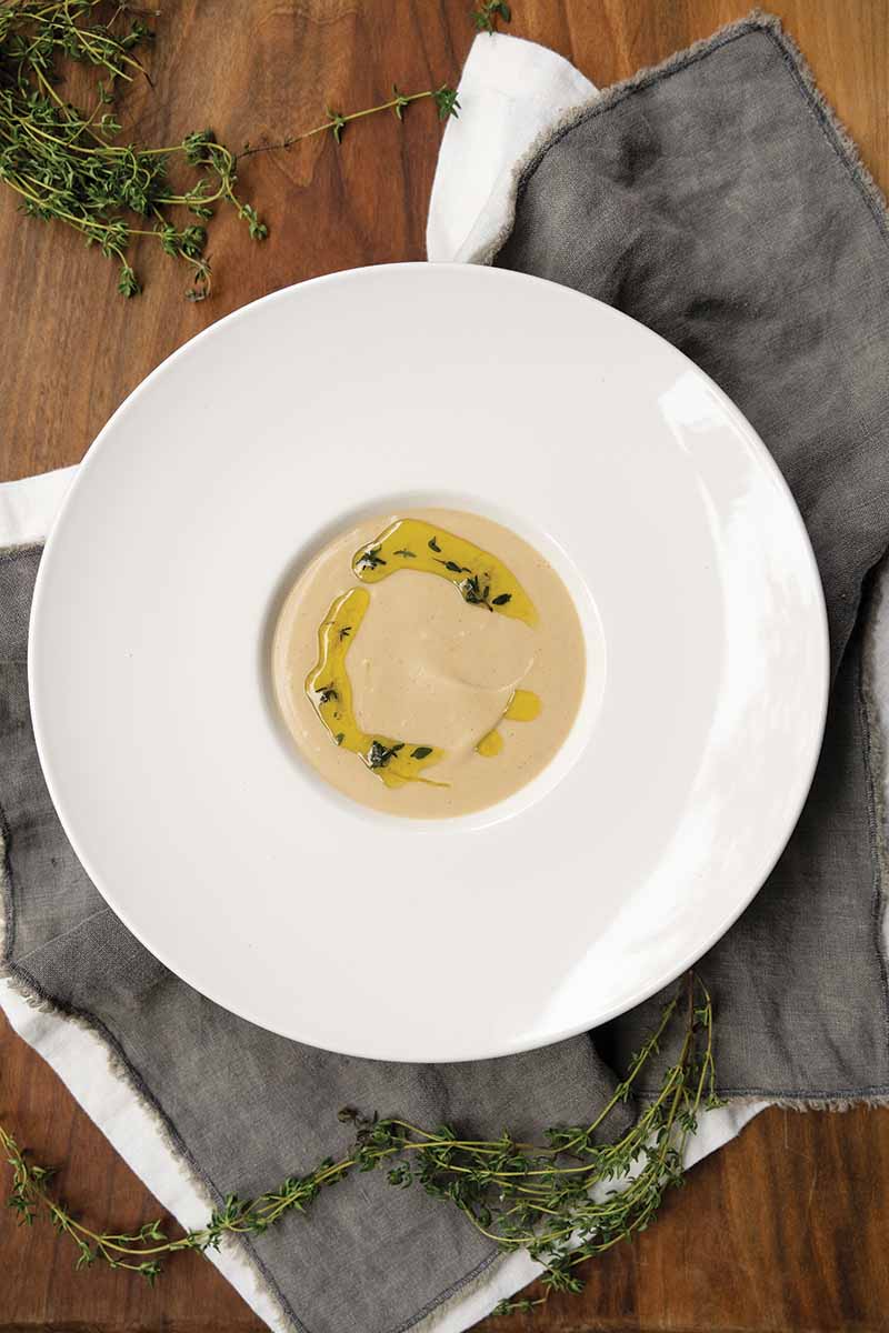 Cauliflower Bisque with Lemon Thyme Oil