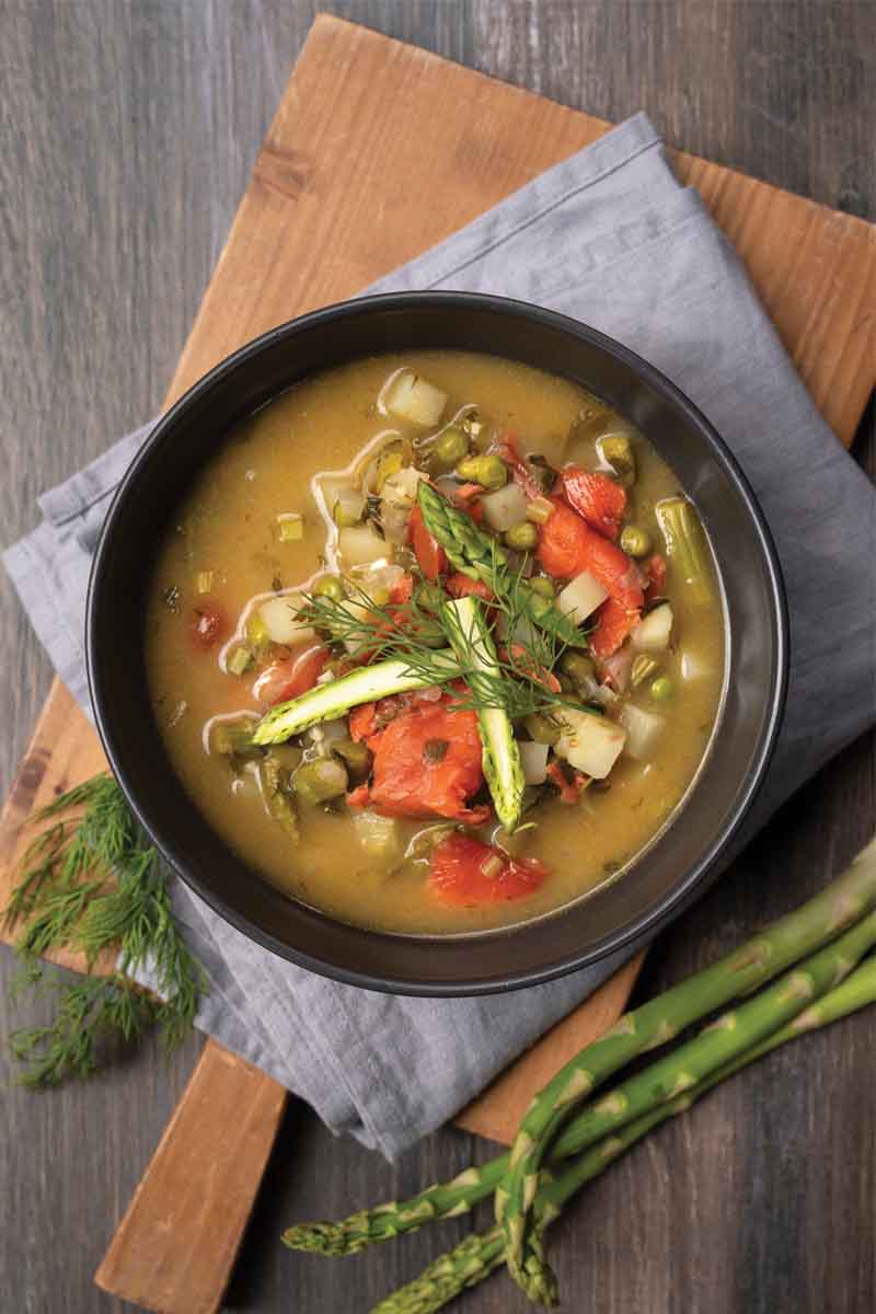 Salmon Chowder with Dill and Asparagus